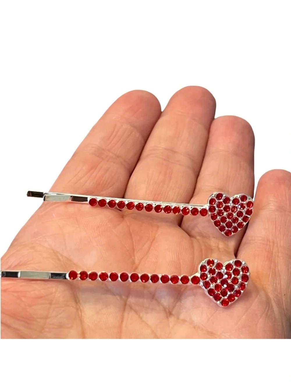 Elegant Red Crystal Rhinestone Heart Shape Hair Pins 2.5”FINAL PRICE DROP